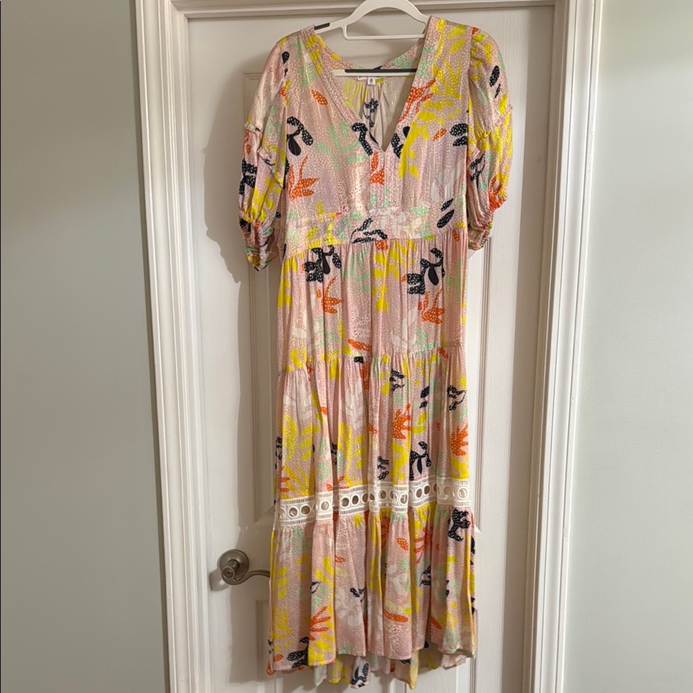 Lemlem Pink and Yellow Puff Sleeve Sundress